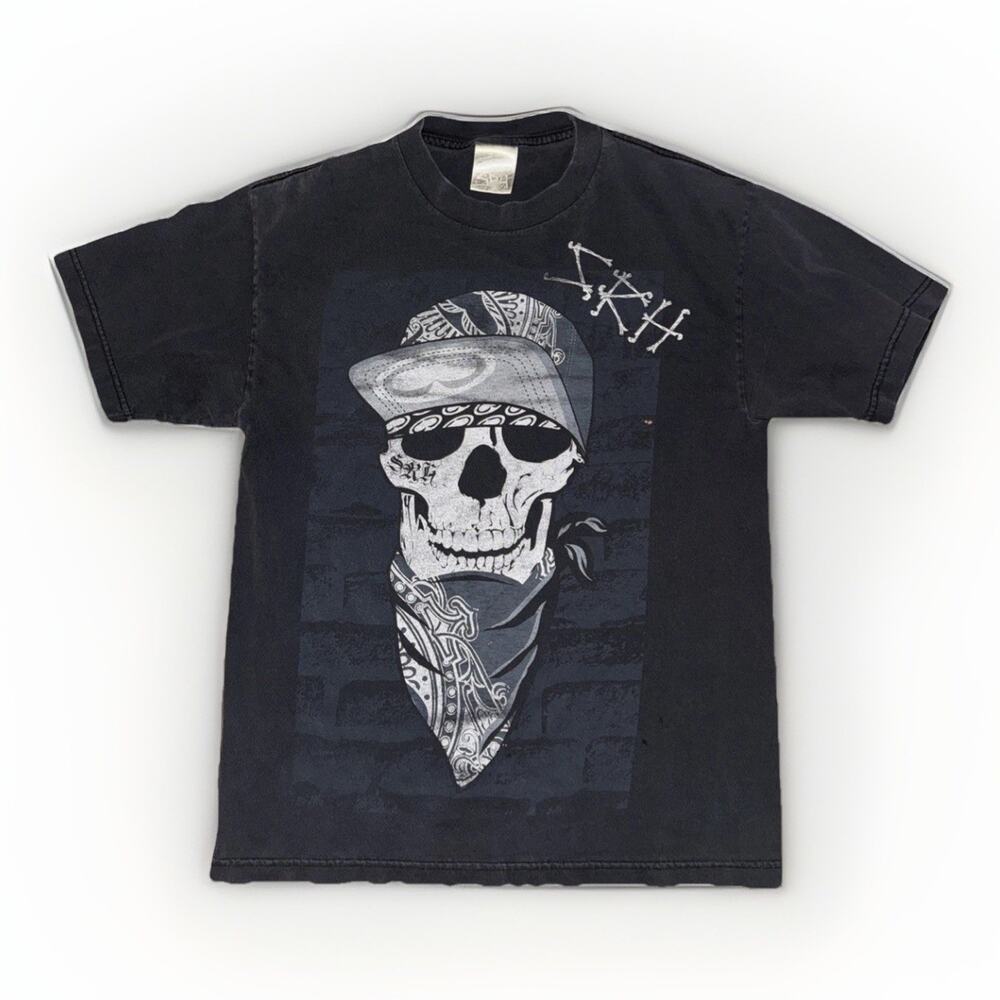 SRH Skull Graphic T-Shirt Black Medium 18x26 Motocross MX Y2K